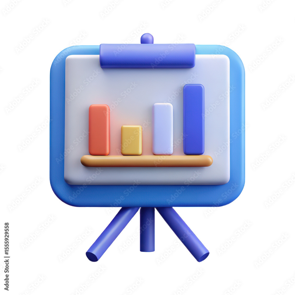 Poster colorful 3d render of a presentation board showing a bar chart with data visualization for business 