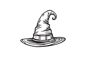 Halloween witch hat line art and black color