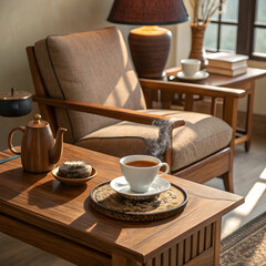 Obraz premium tea drinking at the table on the armchair and furn