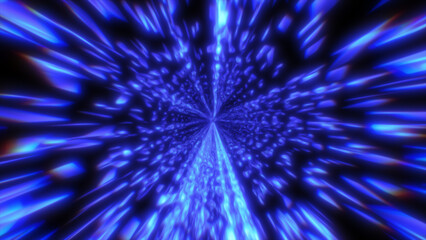 Obraz premium Bright blue light rays converge into a glowing vortex tunnel, creating a sense of rapid motion through a digital space