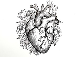 Floral Anatomical Heart Illustration