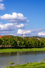 river in the city with blue sky, natural background