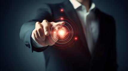 Business achievement objective target concept, strategic planning for business growth and target customer group. Businessman holding target icon for business objective.