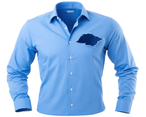Blue shirt torn fabric damaged clothing isolated on transparency background casual style long sleeve button up fashion concept dramatic empty nobody copy space closeup