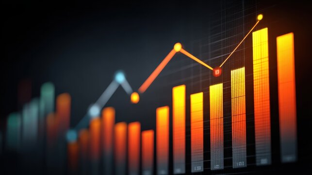 Close-up of a glowing screen displaying investment graphs and data.
