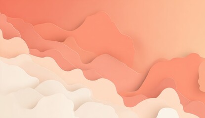 Abstract coral and cream layered papercut design with undulating, cloud-like forms creating a soft, dreamy landscape