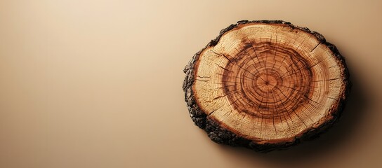 Obraz premium Cross Section of a Tree Trunk on Tan Background