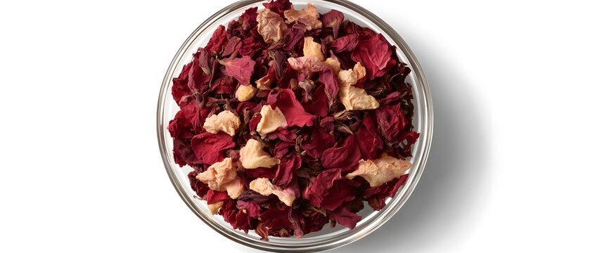Dried Rose Petals and Flower Mix in Glass Bowl Top View