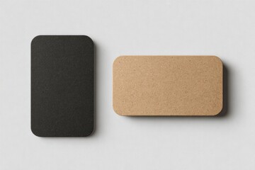 Two rounded-corner cards, one black, one kraft, on a white background; showcasing texture and minimal design