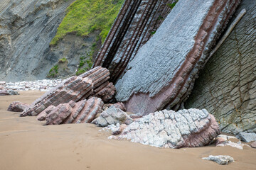Horizontal Layers of Rock Formations by the Coastline in spain