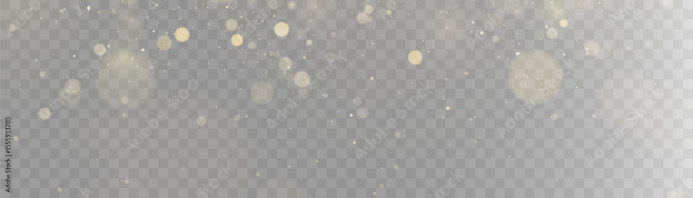 Aufkleber Gold dust light bokeh. Christmas glowing bokeh and glitter overlay texture for your design on a transparent background. Golden particles abstract vector background.	
