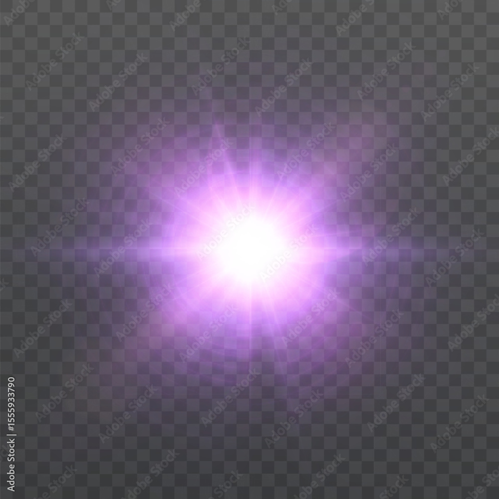 Poster Bokeh and glare explosive effect. Abstract light purple explosion of light energy. Vector illustration for game and web design.	