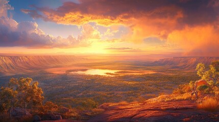 Fototapeta premium Sunrise panorama over a vast valley