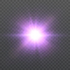 Bokeh and glare explosive effect. Abstract light purple explosion of light energy. Vector illustration for game and web design.	