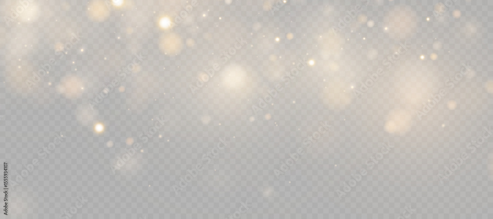 Aufkleber Gold dust light bokeh. Christmas glowing bokeh and glitter overlay texture for your design on a transparent background. Golden particles abstract vector background.	
