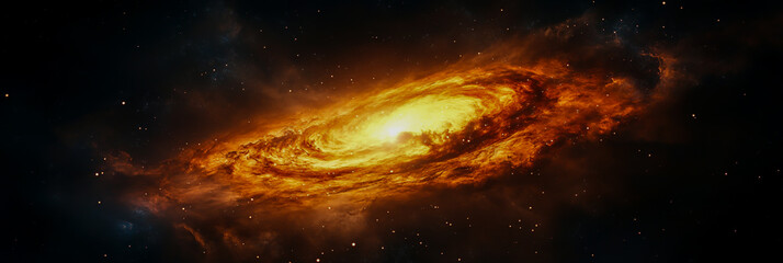 Obraz premium A vast nebula in space, consisting of swirling clouds of gas and cosmic dust that resemble a bright eye in intricate shapes, radiating light against the deep black void of the universe.