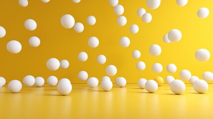 White Spheres Floating Upwards on Yellow Background