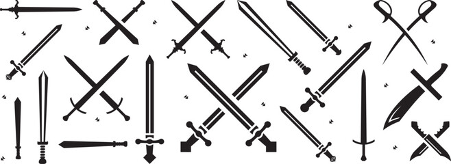 Sword icons set. Vector Ancient swords signs and crossed pictograms