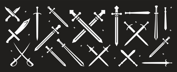 Sword icons set. Vector Ancient swords signs and crossed pictograms