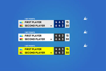 vector match score template tennis match on tv broadcast scorekeeping on a blue background