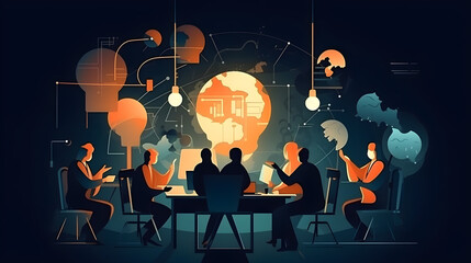 Business innovation pipeline concept. Team brainstorming and prioritizing new ideas for future development.