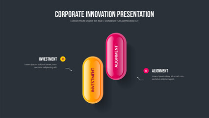 Service Performance Two Option Infographic Presentation Layout. Visual Visualization 2 Step Diagram Frame Design. Advertising Planning Slideshow Template Vector Illustration.