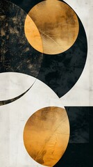 Abstract gold, black, and white artwork.