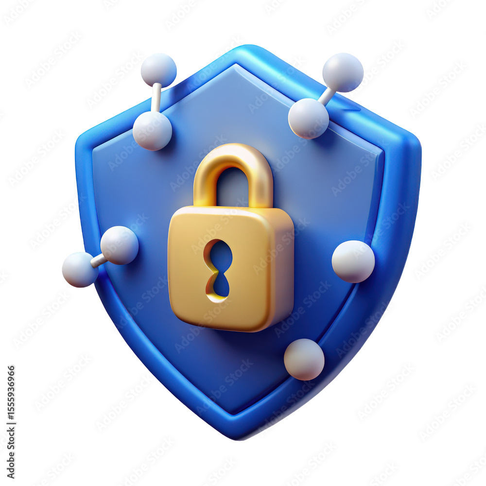 Poster secure network protection digital shield icon gold padlock 3d rendering modern technology safe data 