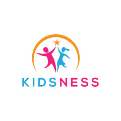 Playful and colorful Kidsness logo design symbolizing joy, creativity, and growth. Perfect for children's brands, educational services, toys, or family entertainment businesses.
