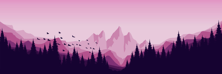 dawn sunset landscape mountain scenery vector illustration good for wallpaper design, design template, background template, and tourism design template