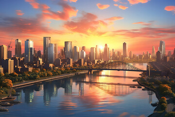 Obraz premium Superb Beautiful sunset evening afternoon panorama overlooking