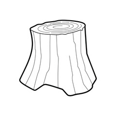 Simple Black and White Illustration of a Tree Stump with Annual Rings Visible