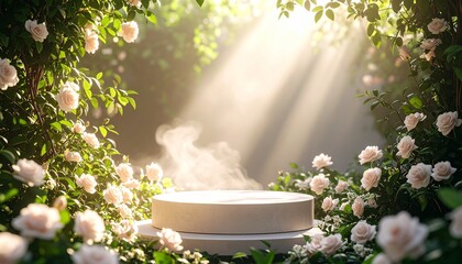 Floral stage bathed in sunbeams