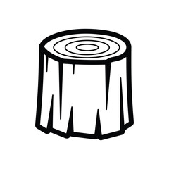 Isolated Black and White Tree Stump Illustration with Visible Concentric Growth Rings