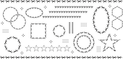 Fototapeta premium Barbed wire. Template of brush, barbwire set isolated silhouette