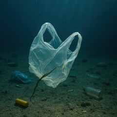 Plastic Bag Pollution in Ocean Environment Highlighting Marine Conservation Issues