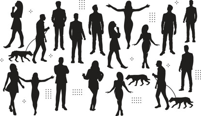 Vector characters - silhouettes. Unrecognizable portraits of women and men. Group of people.
