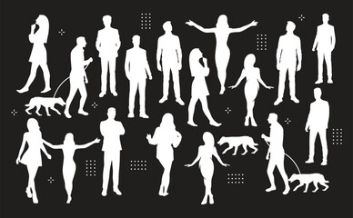 Vector characters - silhouettes. Unrecognizable portraits of women and men. Group of people.
