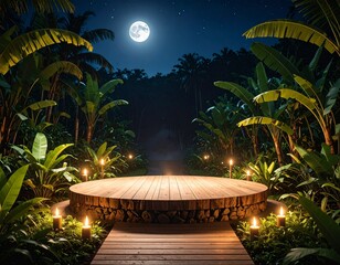 Enchanted jungle clearing bathed in moonlight