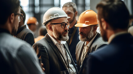 Business networking event concept. Professionals exchanging contact information and building industry connections at conference.