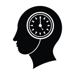 Conceptual human head silhouette with a clock integrated inside symbolizing time management deadlines and the passage of time in business and life
