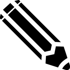 Black and white icon of a pencil used for writing, drawing, or marking in a minimalist line style.