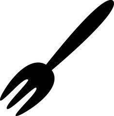 Black silhouette of a fork icon, commonly used for food, dining, cooking, or kitchen-related concepts.