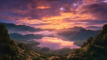 Serene mountain lake at sunrise. Neural network AI generated