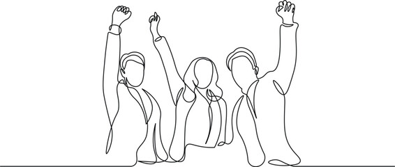 Happy successful businessman in continuous line drawing style. Successful, excited and happy man and woman expressions in black linear sketch isolated on white background. Vector illustration