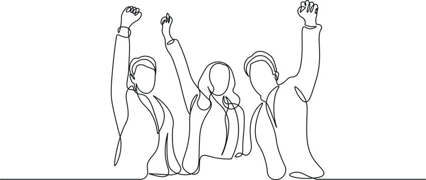 Happy successful businessman in continuous line drawing style. Successful, excited and happy man and woman expressions in black linear sketch isolated on white background. Vector illustration