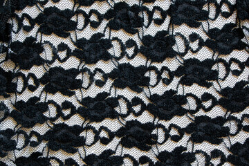 Black lace on white background - patterned fabric and fashion textile ornament for design