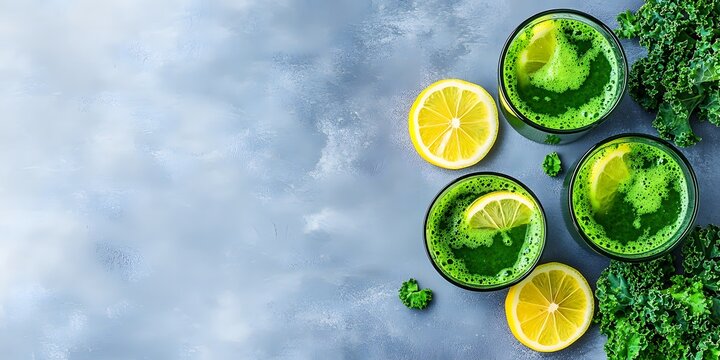 Refreshing Green Detox Juice with Kale and Lemon in Glasses - Powered by Adobe