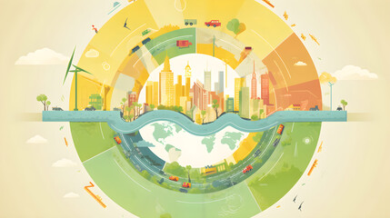 Circular economy concept. Sustainable economic growth with renewable energy and natural resources. Green energy, sustainable industry and manufacturing.