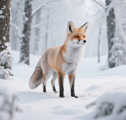 A realistic 3D fox in the snow